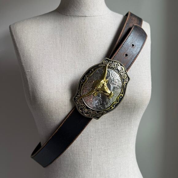 Longhorn Western Buckle Italian Vera Pelle Leather Belt XL 39-42 - Picture 10 of 10